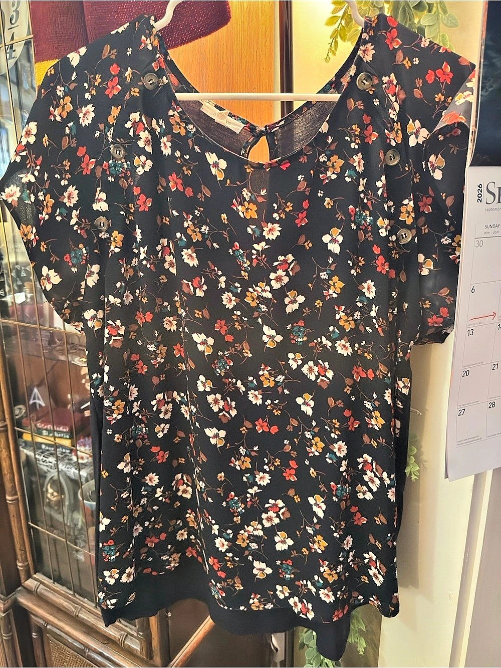 Maurice’s Floral Short Sleeve Blouse in Black & Multicolor